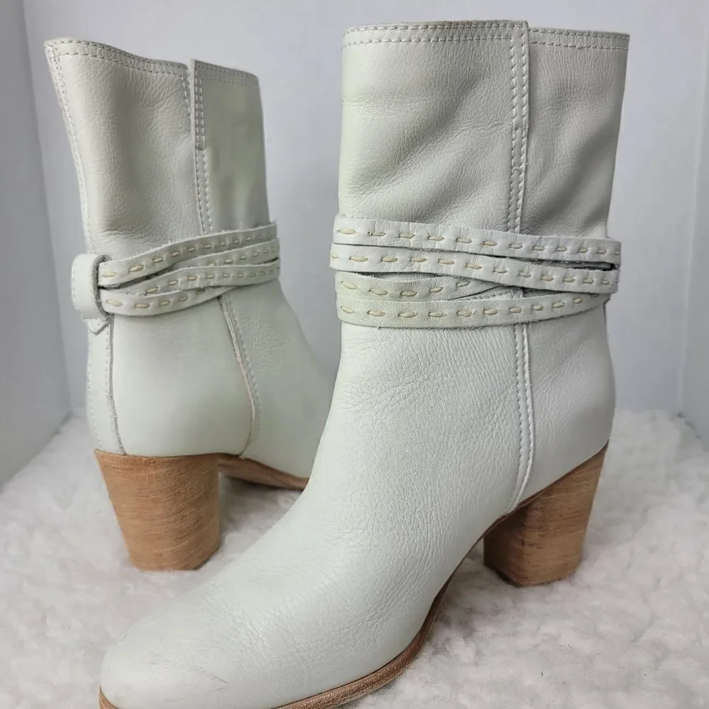Frye Naomi Pickstitch Womens Size 8.5 B  Italian White Leather Boots